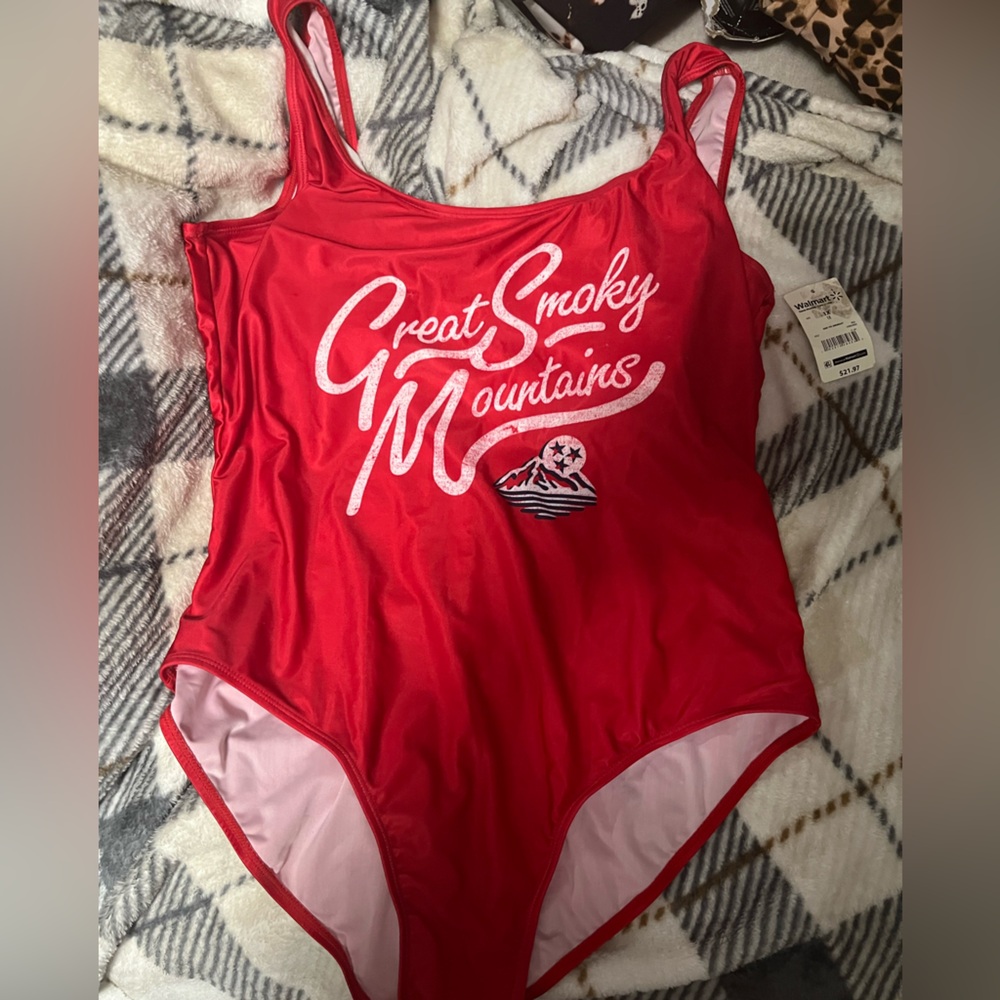 Red One Piece Swimwear with Bold Design